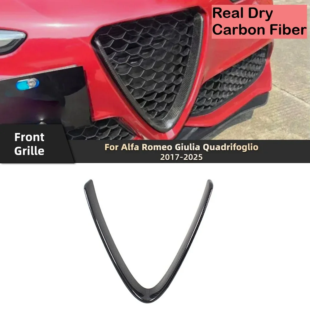 For Alfa Romeo Giulia Sport Quadrifoglio Dry Carbon FIber Car Front Bumper Grille Radiator Grill Strip Trim Exterior Accessories
