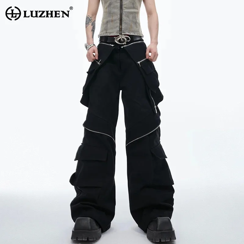 

LUZHEN Metal Zipper Big Pockets Casual Pants Detachable Design Men's Original Trendy Personalized High Street Trousers LZ5123