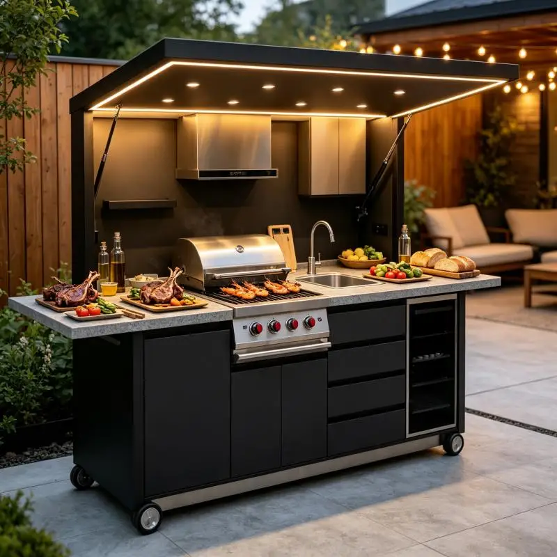 Outdoor Kitchen Modular Stainless Steel BBQ Station Anti Rust Construction Storage Drawers For Patio Events