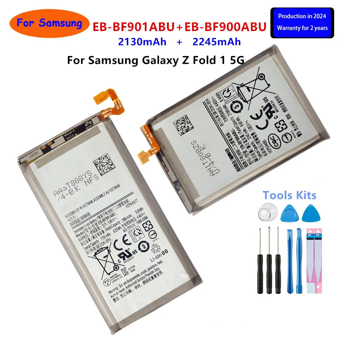 Brand New EB-BF901ABU+EB-BF900ABU( 2130mAh+2245mAh) Battery  For Samsung Galaxy Z Fold 1 5G SM-F900  Mobile Phone Batteries