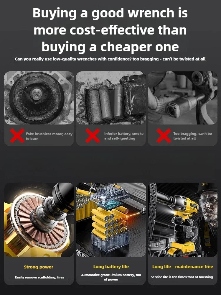 

High Torque Electric Wrench with Brushless Conversion Head Industrial Grade Auto Repair Tool