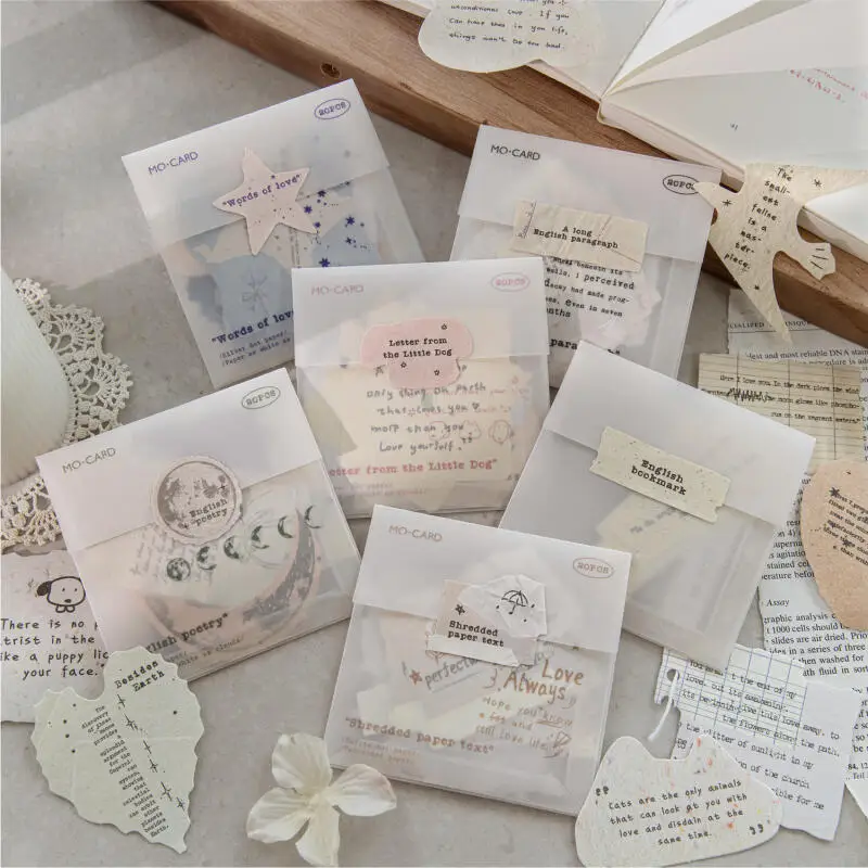 20 قطعة من Card Lover [سلسلة كاتبة] ورق قصاصات بلون الأرض العتيق مع فقرات طويلة باللغة الإنجليزية ومجلات نصية ممزقة