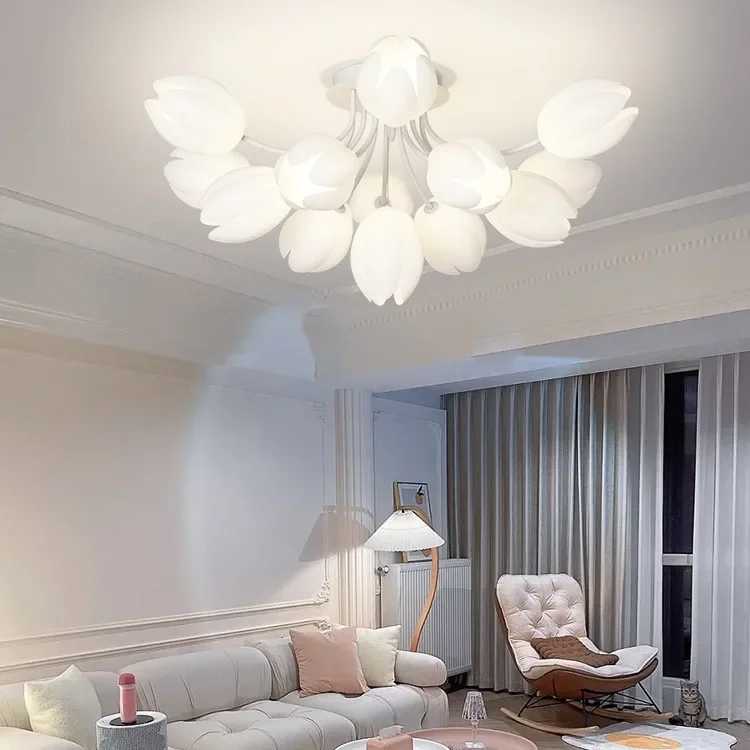 Modern minimalist living room main lamp French tulip light luxury master bedroom lantern cream style ceiling lantern