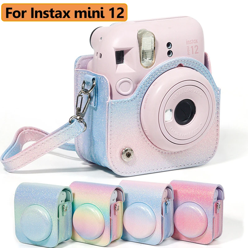 Яркий чехол из искусственной кожи для Instax Mini 12, портативный защитный чехол с ремешком на плечо, идеально подходит для мини-камеры 12