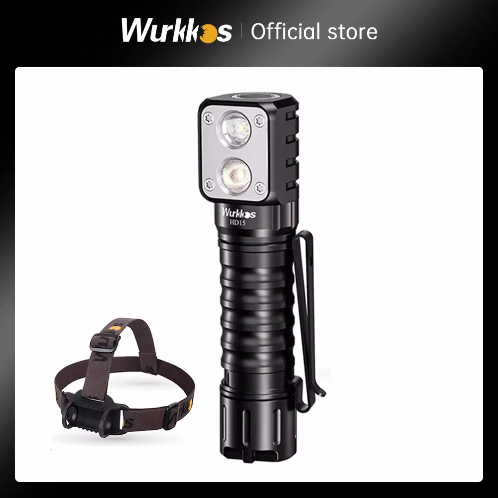 Wurkkos HD15 Headlamp 18650 2A Rechargeable Headlight 2000lm Dual LED LH351D+SST20 USB Reverse Charge Magnetic Tail Hiking