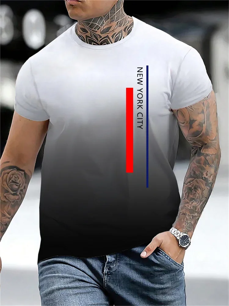 Men's Summer Loose Size 100% Cotton NEW WORK CITY Print Casual Fit Round Neck Short Sleeve T-shirt Top