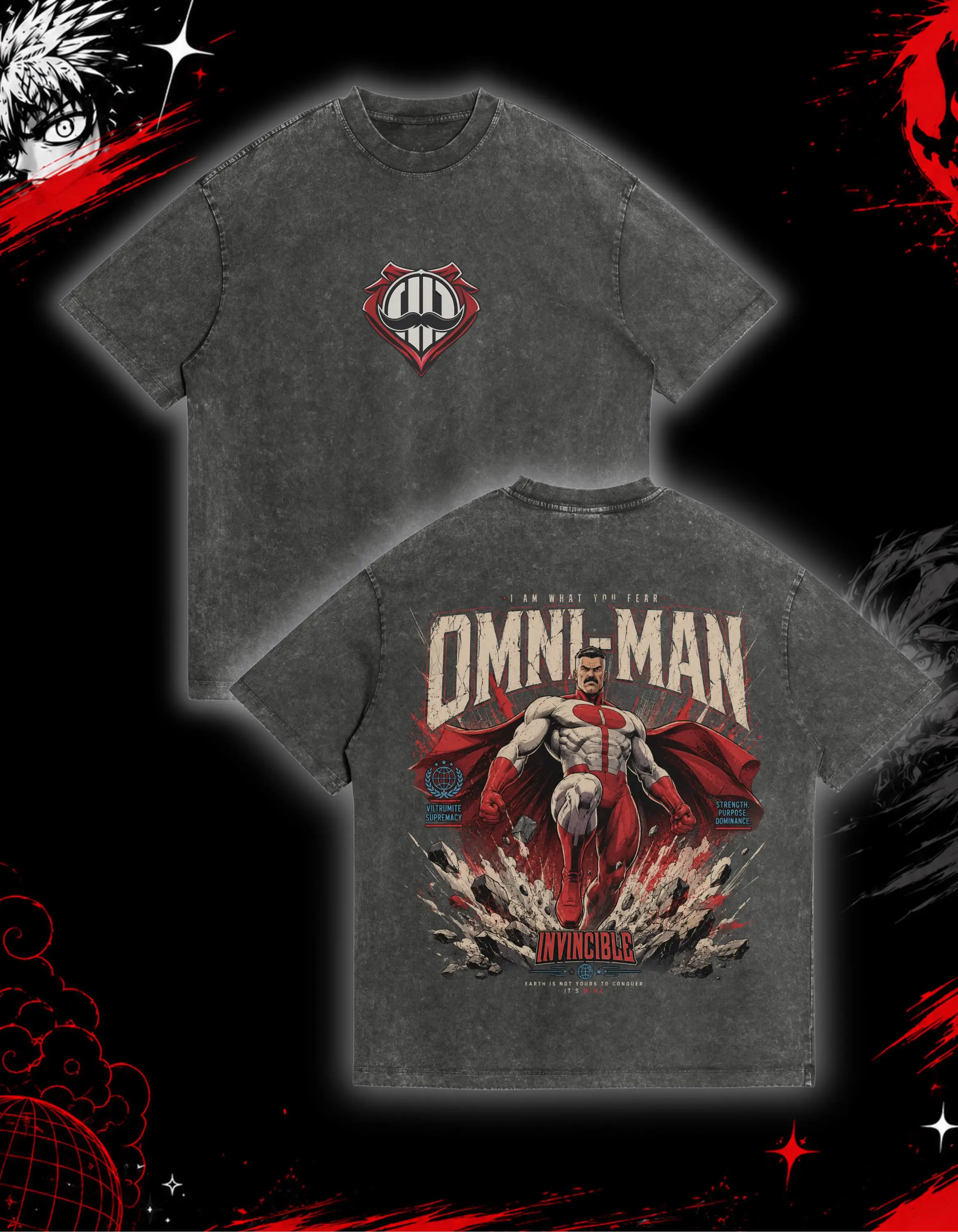 Camiseta Oversized Vintage Anos 90 Thragg Grand Regent Invincible com Estampa Dupla, Lavagem Mineral, Retrô, Vilão Viltrumita, Anime