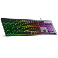 Teclado para juegos de ordenador, luz retroiluminada RGB, teclado silencioso con cable, USB, para oficina, hogar, ruso, francés, español, alemán, árabe, inglés