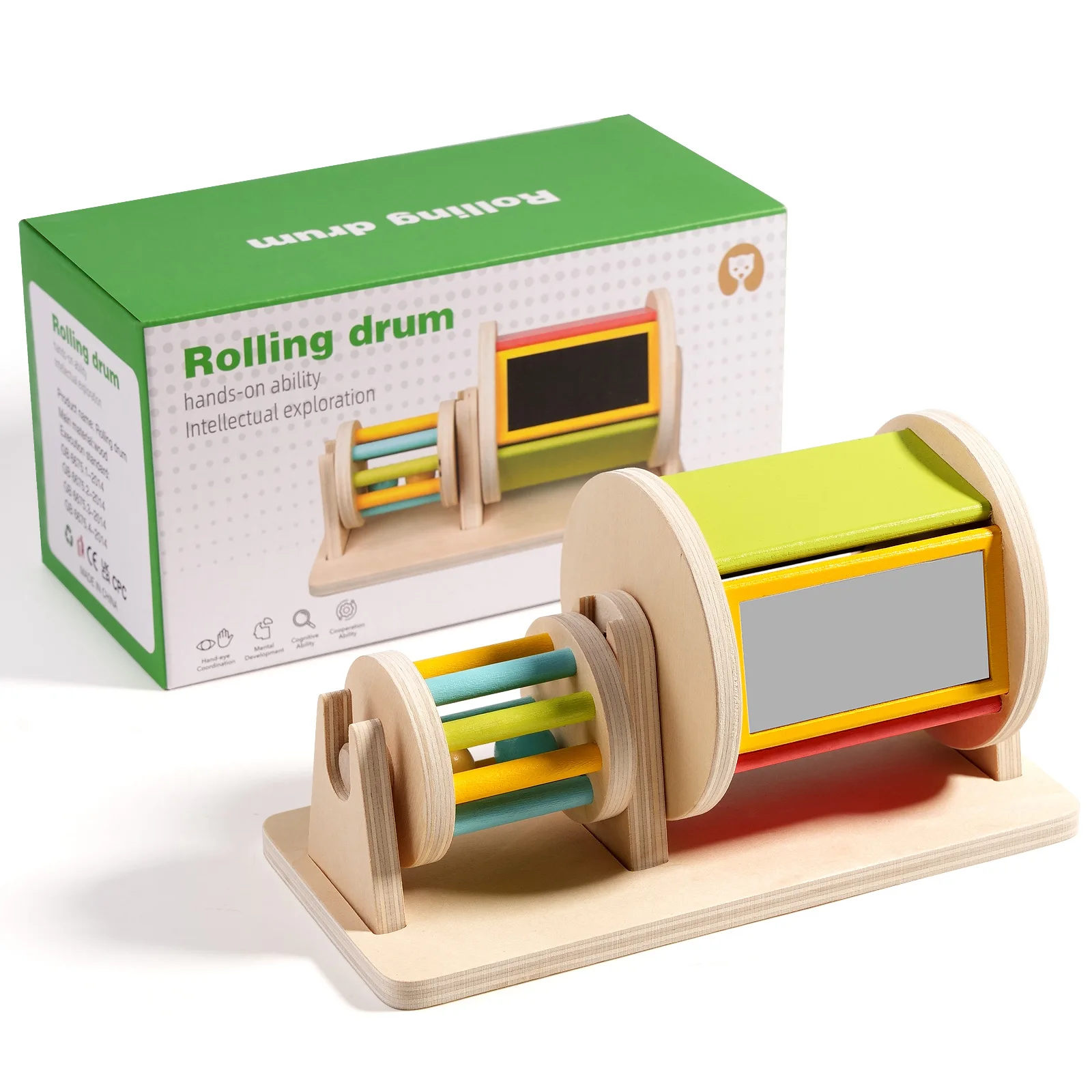 Tessili in legno Tamburo rotolante Blocchi di costruzione Colore bambino Sensoriale cognitivo Bambini Coordinazione occhio-mano Regali giocattolo Montessori