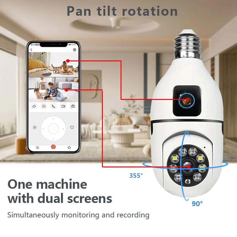 360° Panoramic Light Bulb PT Security Camera Dual Lens 5G WiFi Office Home CCTV Surveillance Motion Detection IP Two-way Audio