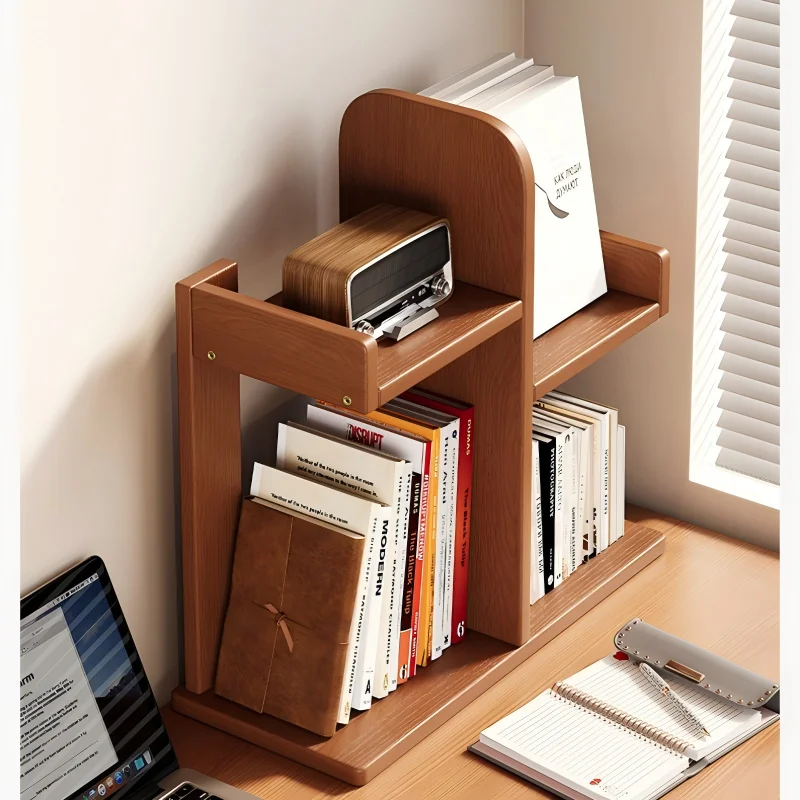 Tabletop Solid Wood Bookshelf, Multi-Layer Standing Storage Rack