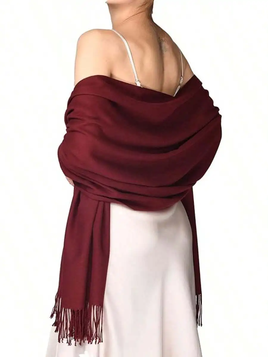 

Burgundy Pashmina Shawl Wrap For Women Evening Wedding Winter Scarf