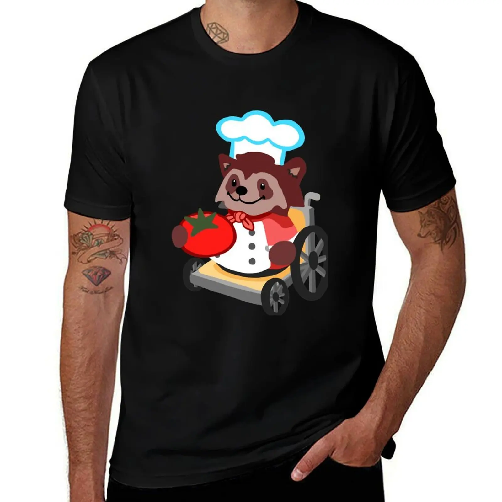 

Cute Overcooked Wheelchair Raccoon Chef Gift Boy Girl T-Shirt printed t shirts for man t shirts designer T-Shirt
