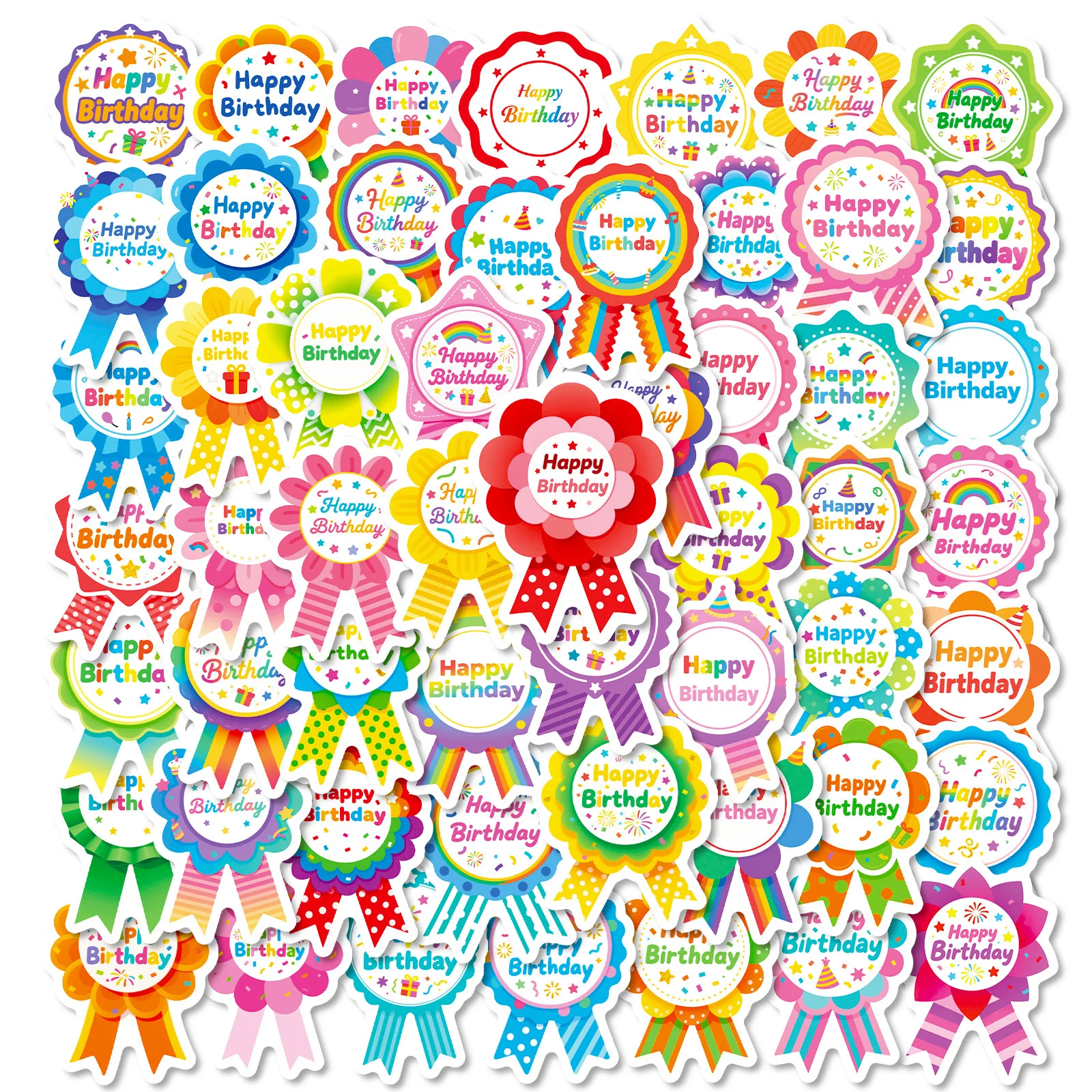 56/112 Pcs Happy Birthday Colorful Badge Stickers for Party Decor Reward Drawer, Desk School Supplies Fridge Suitcase Desk
