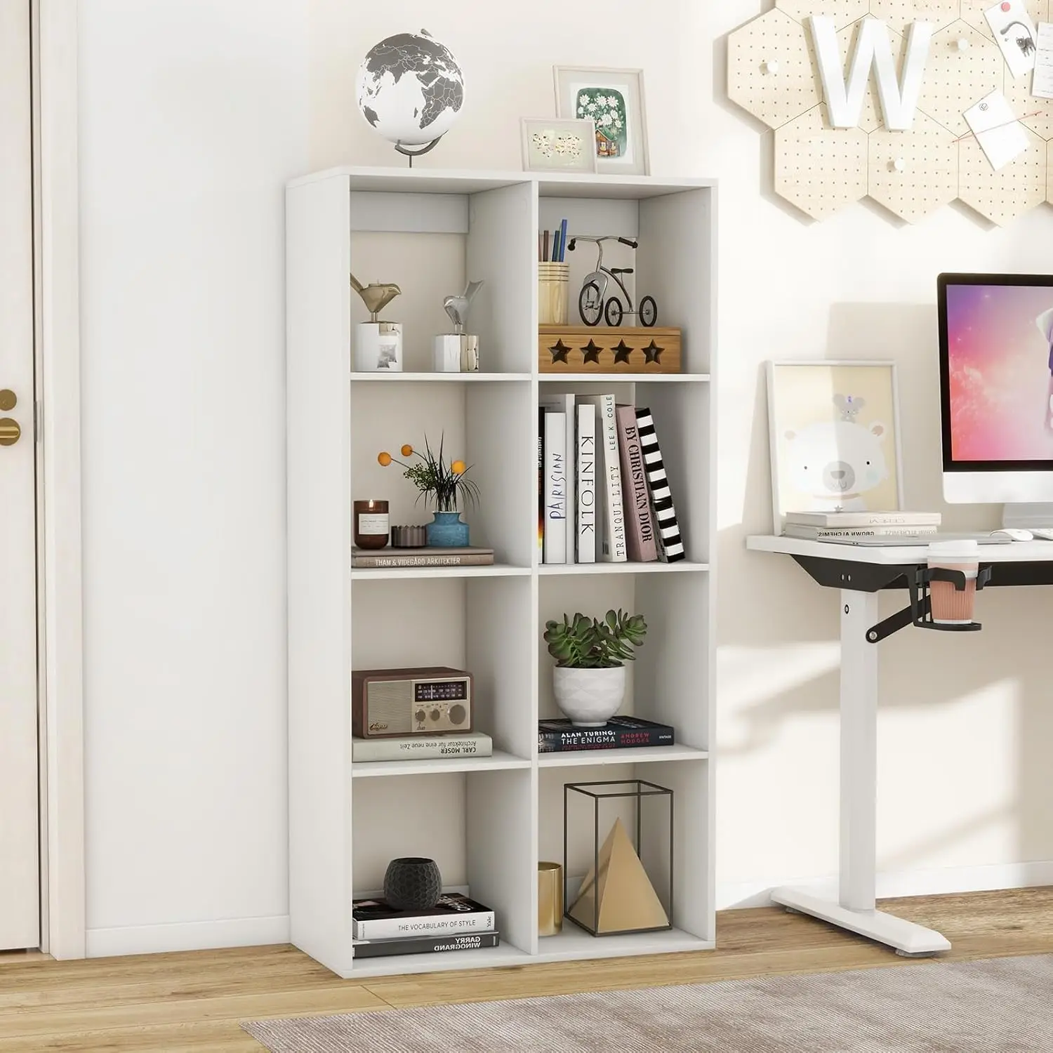 8 Cube Storage Organizer 4 Tier Cubby Bookshelf White, Customized