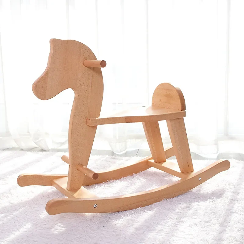 Beech Solid Wood Baby Children's Rocking Horse Wooden Wooden Rocking Chair One-Year-Old Birthday Gift Toy 1-5 Years Old