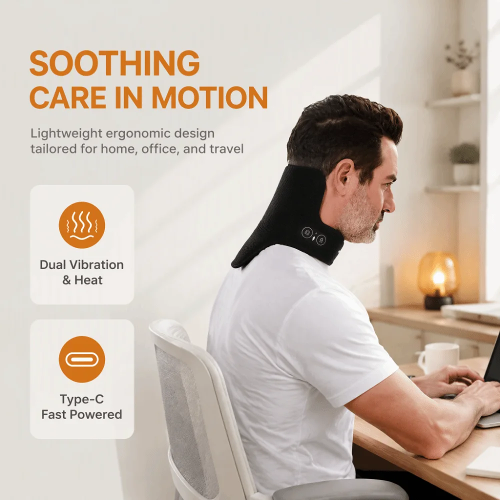 Quick Temperature Rise Neck Massager Vibration Massage 3000mAh Warm Neck Support Brace Breathable Fabric Safe and Comfortable