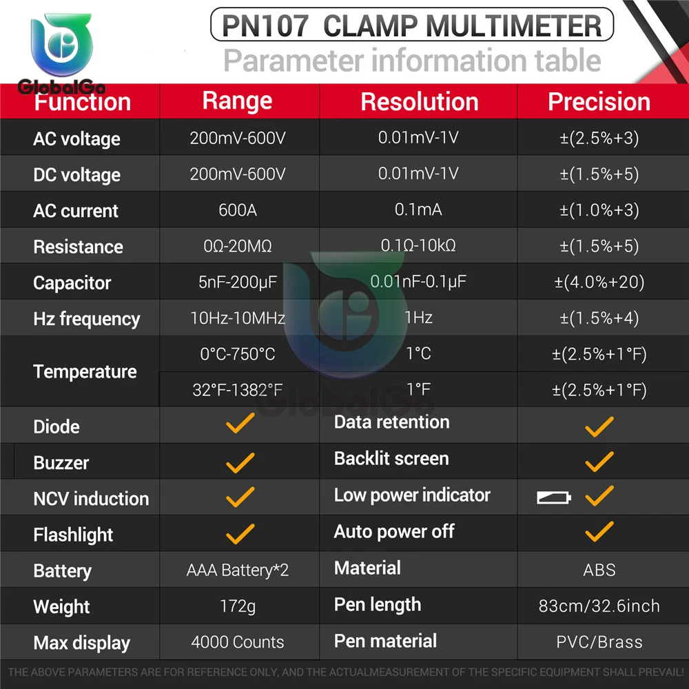 ANENG PN107 4000 Conta Digital Clamp Meter 600A AC Corrente Tester Voltmetro Ammortizzatore NCV Diode Strumenti Elettrici Professionali