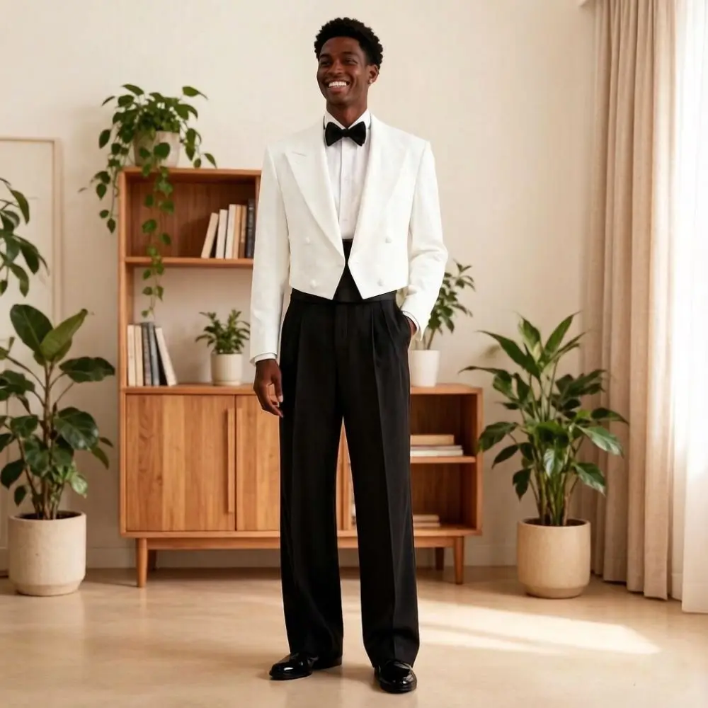Elegant Double Breasted Suits Tailcoat for Men with Pants 2 Pieces Tuxedo Mix Match Separates for Outdoor Wedding Groom Wear