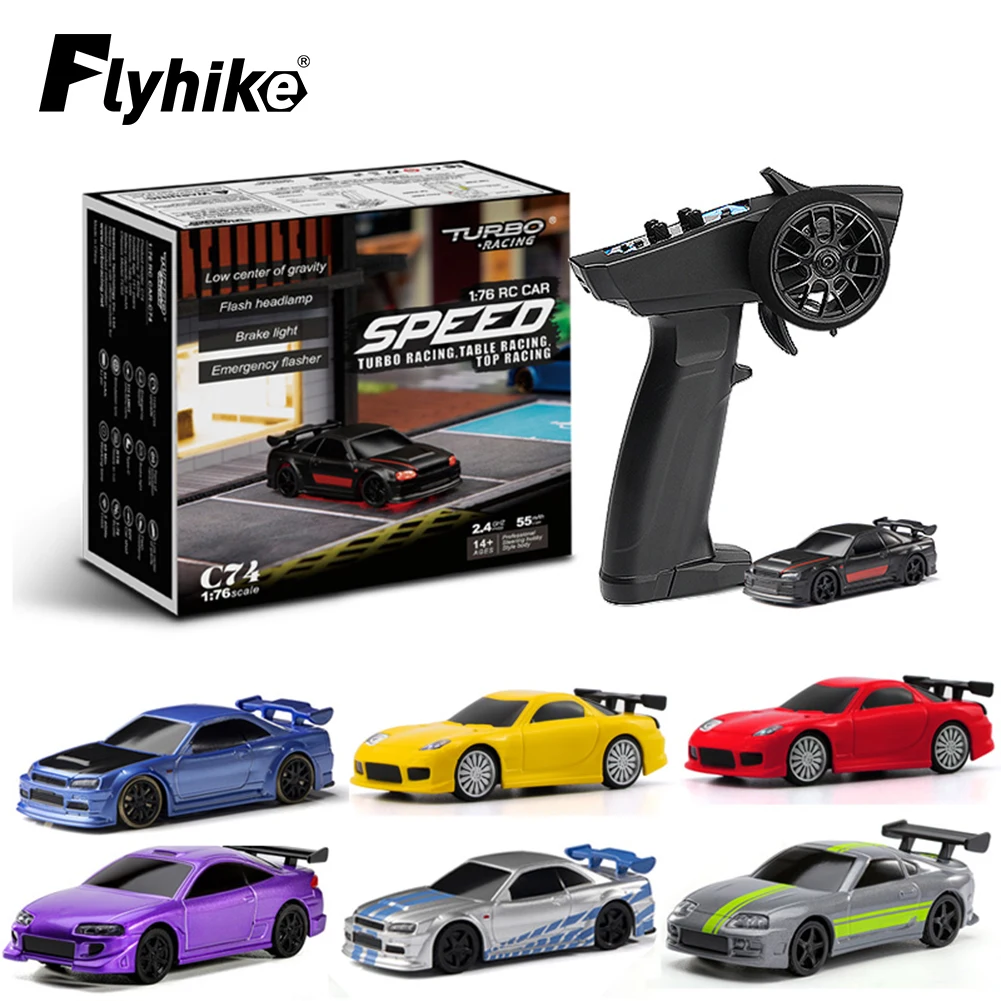 Turbo Racing Drift carro de controle remoto com giroscópio rádio, brinquedos RC proporcionais completos, kit RTR, presentes infantis, 1:76, C64,