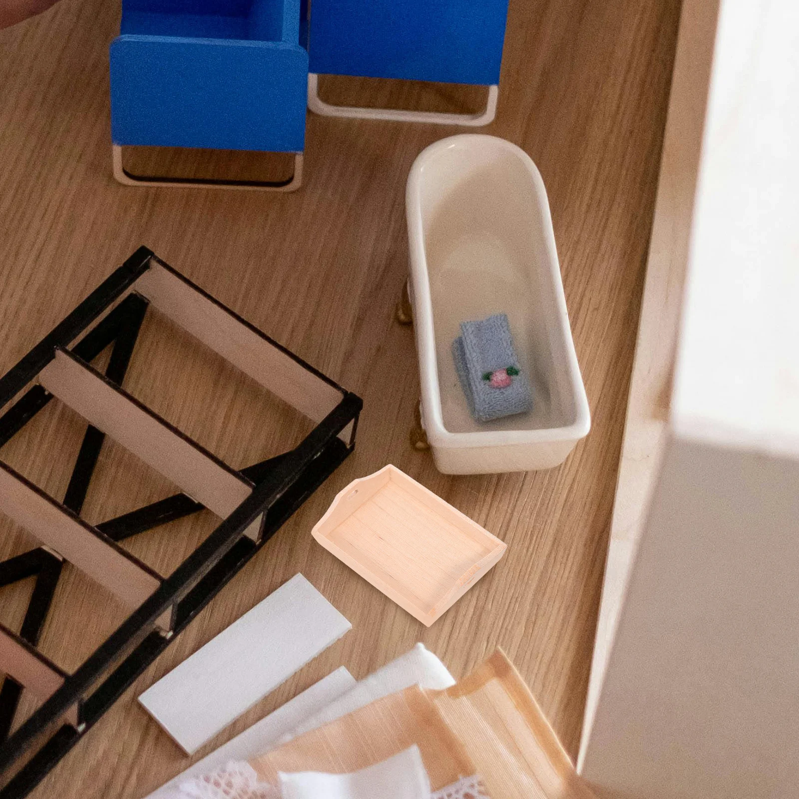 2 قطعة صينية خشبية مصغرة 1:12 دمية الخبز عموم تصميم متعدد الوظائف مادة متينة للوحة ديكور المطبخ #3