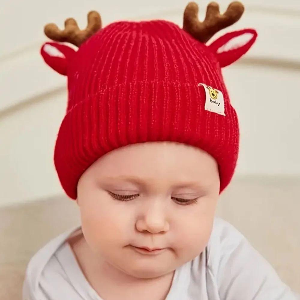 

Christmas Reindeer Antler Plush Knit Hat for Youngsters - Soft Stretchy Antler Design Christmas Hat, Festive Wear Youngsters's