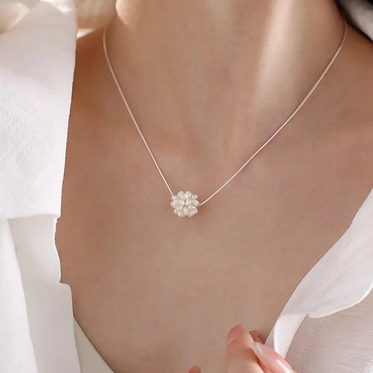 

YWYC 2025 New Arrivals 100% Natural Freshwater pearl Necklaces 40cm Ball Shape Flower Pearl Collar Pendant Jewelry Gift