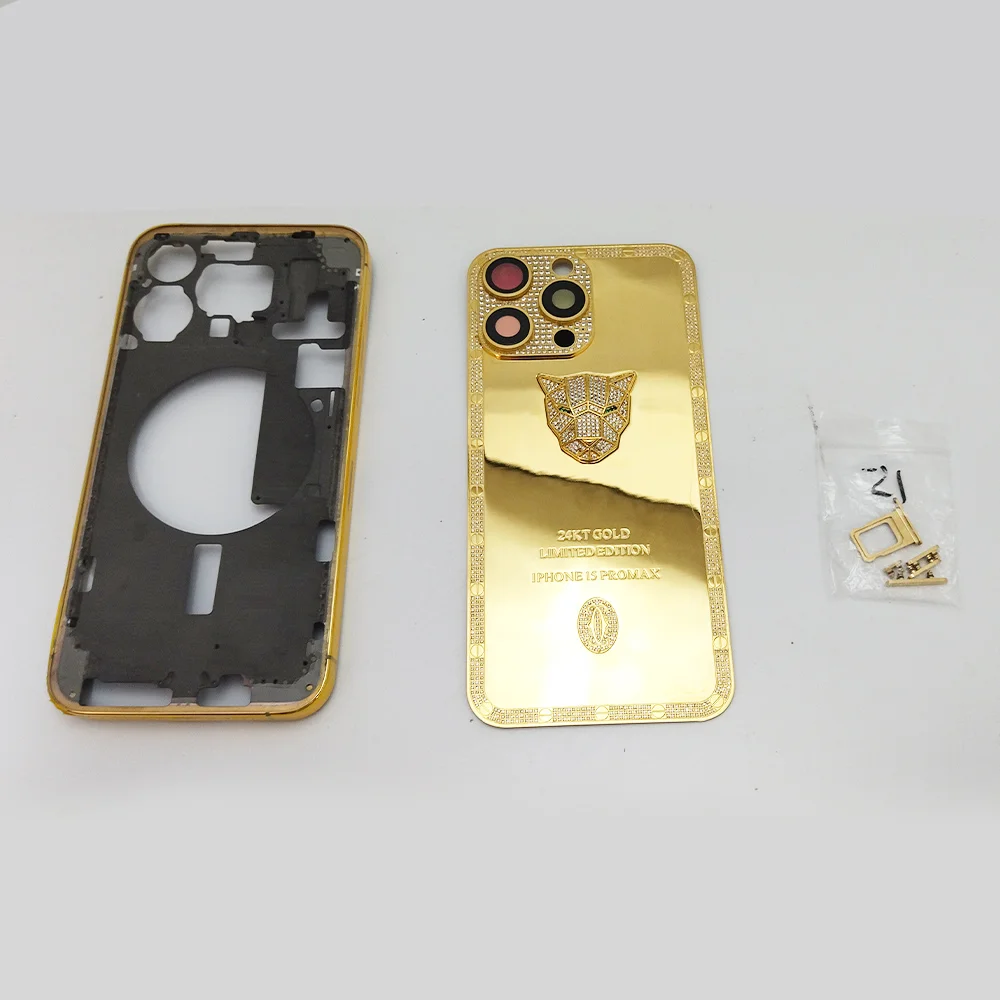 New Real Gold Plated Exquisite Deep Carving Electroplating Mobile Phone Cover Case Frame With Zircon For iphone