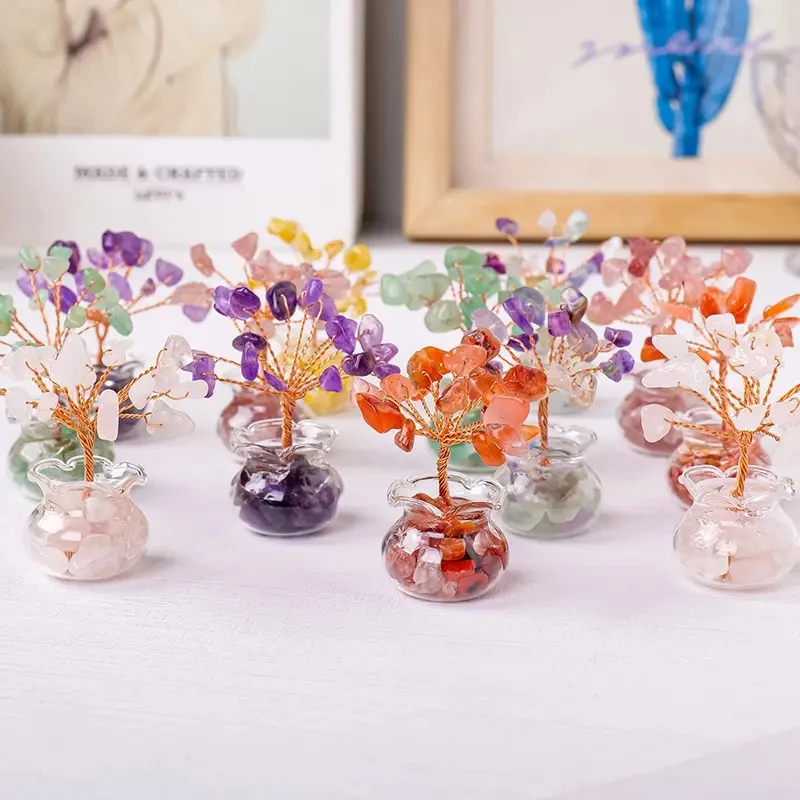 Natural Gemstone Mini Crystal Tree Bonsai Natural Stone Tabletop Decor,Home Office Luck Tree Home Ornaments