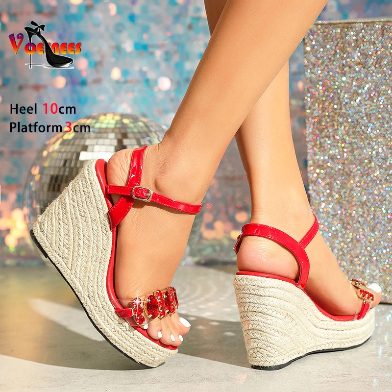 Casual Wedges Sandals For Woman 10CM Transparent PVC Rhinestone High Heels Summer Buckle Crystal Shoes Women Platform Sandals image 2