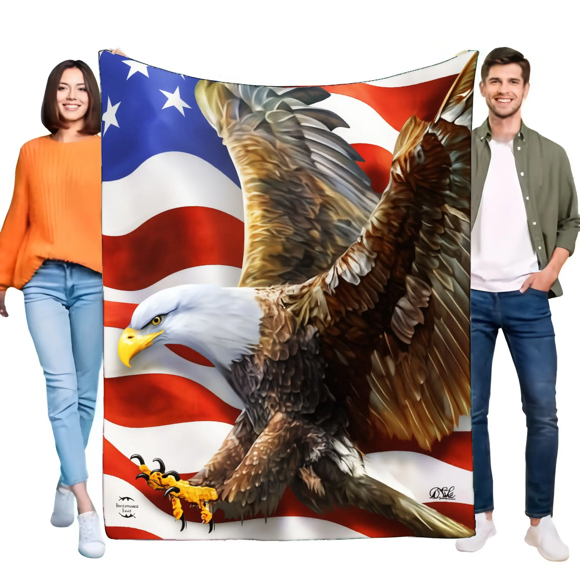 Manta de águila patriótica, bandera colorida con águila calva detallada en vuelo, perfecta para decoración del hogar, eventos al aire libre, ligera y acogedora