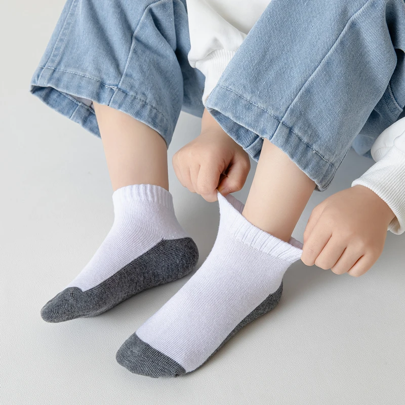 5 Pairs/Lot 2024 New Summer Children Socks Cotton Kids Teen Fashion Black White Gray For 1-12 Years Student Baby Girl Boy Socks