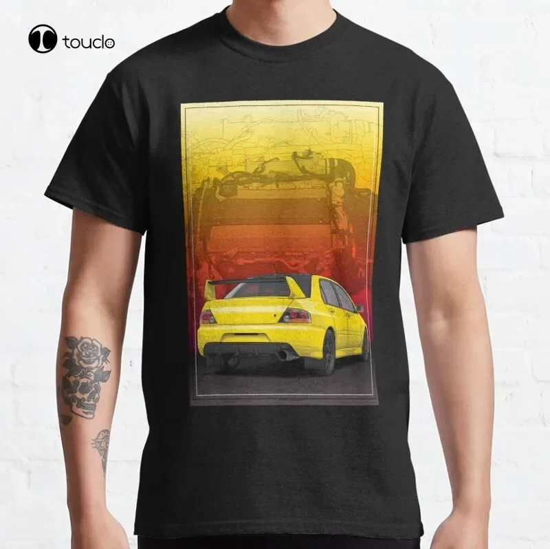 Evo 9 With 4G63 Engine Background Lancer Evo Evolution Evo9 Evo 9 Jdm Tuner Rally Import Japanese Car Classic T-Shirt Tee Shirt