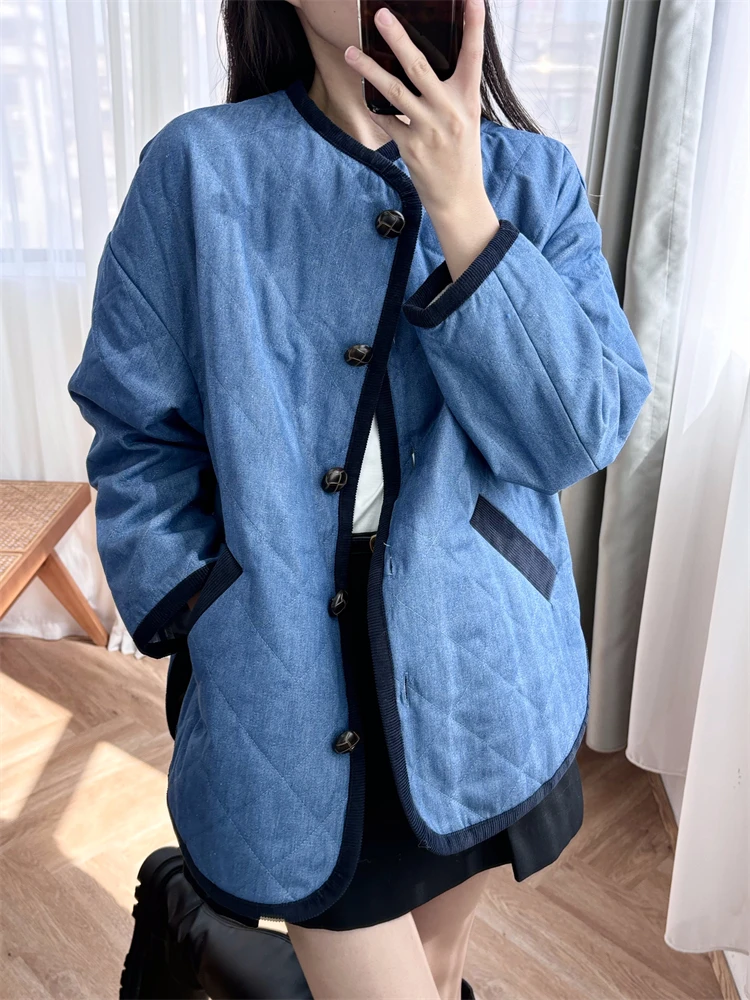 

Women's Denim Corduroy Patchwork Coat, Loose Fit Jacket, High Street, Chic, Stunning, Fashion, Design, Sweet Girl Outfit, 2024