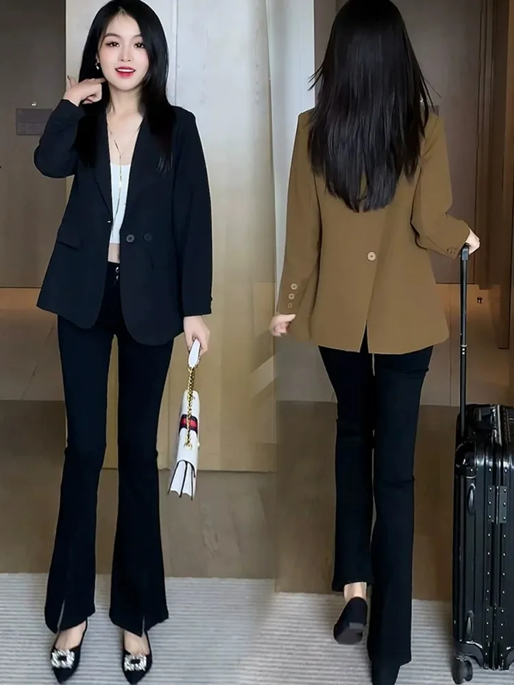 Losse Casual Koreaanse Sle Damespak Jaet Herfst Winter High Street Afslanken Veelzijdige Lange Sve Double Breasted