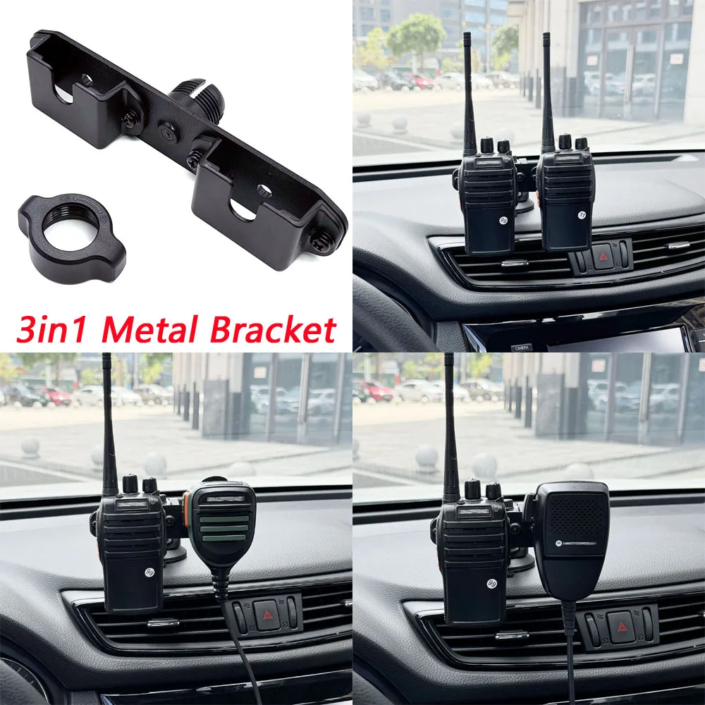 3in1 Car Holder Walkie Talkie Mount and Hand PTT Microphone Speaker Car Mount Bracket for Yaesu Radio Car Metal Panel Stand