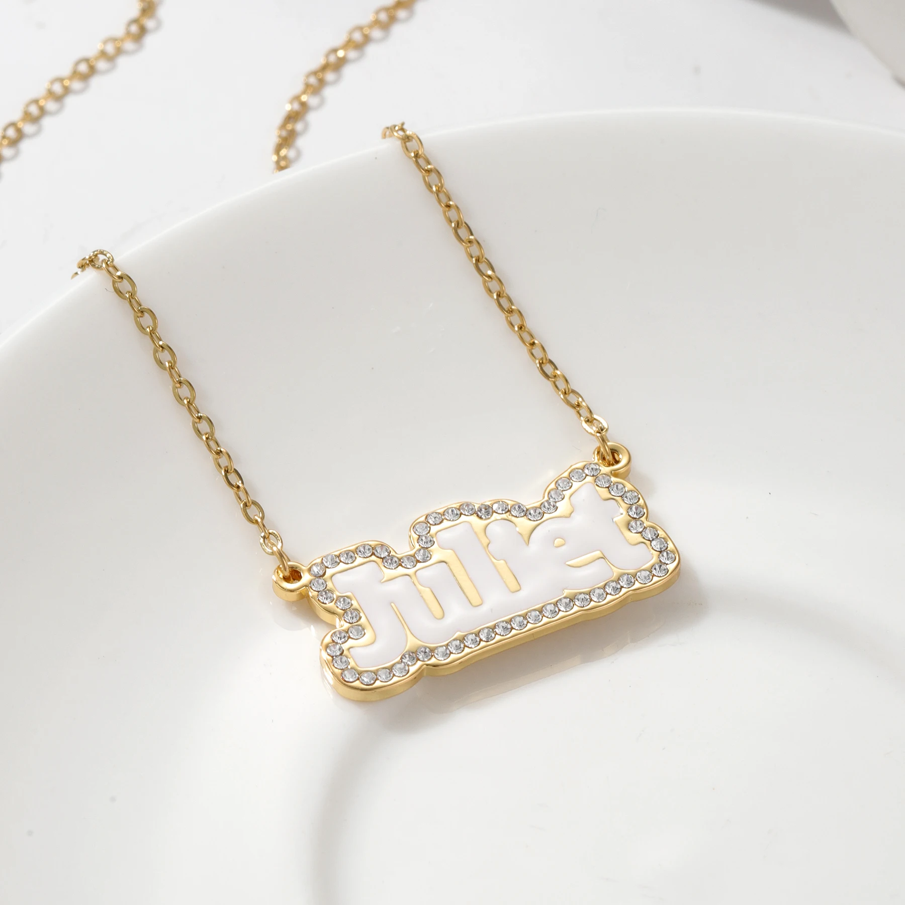 Dascusto Personalisierte Namens-Kristallanhänger-Halskette, bunter Blasenbuchstaben-Schmuckanhänger, Damengeschenk, individueller exquisiter Schmuck, Geschenke – Detail 8