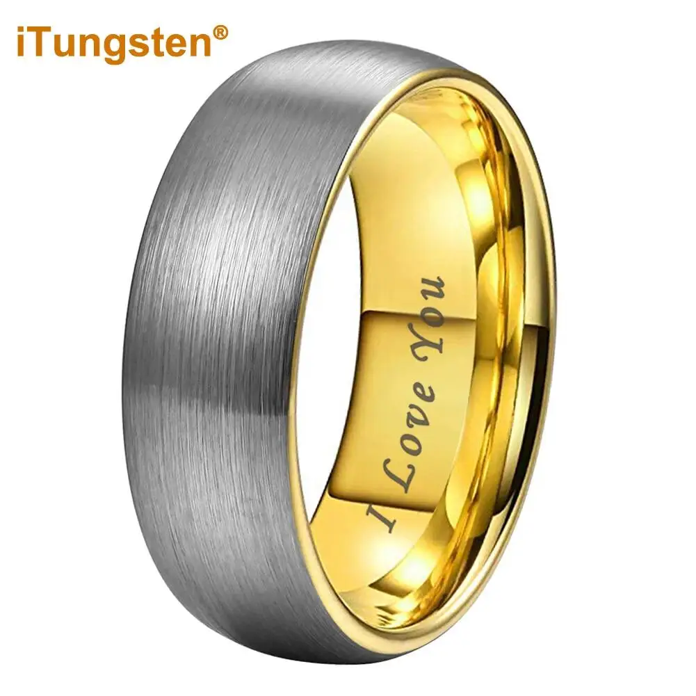 

iTungsten 4mm 5mm 6mm 7mm 8mm 10mm Gold-Color Tungsten Ring for Men Women Engagement Wedding Band Laser Engraved Comfort Fit