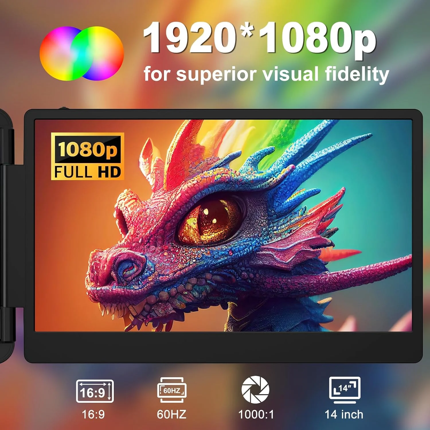 14 Inch Portable Monitor FHD 1080P IPS, 60Hz USB-C HDMI Laptop Extender Screen with Built-in Speakers, Ultra-Thin External Displ