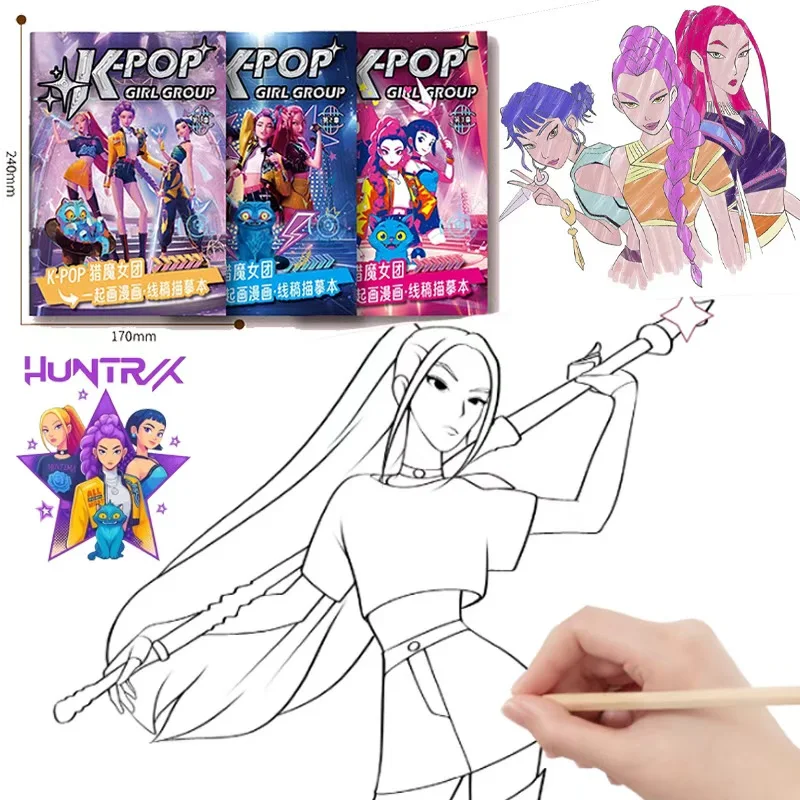 كتاب رسم تتبع صياد شيطان Kpop - كتاب تلوين رسم خط الرسوم المتحركة، هدية رسم للأطفال للعطلات #3