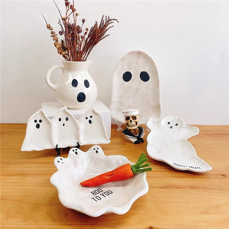

Ceramic Halloween Tableware Set for Children, Ghost Cup, Pumpkin Plate, Cartoon, Holiday Party, Decoration