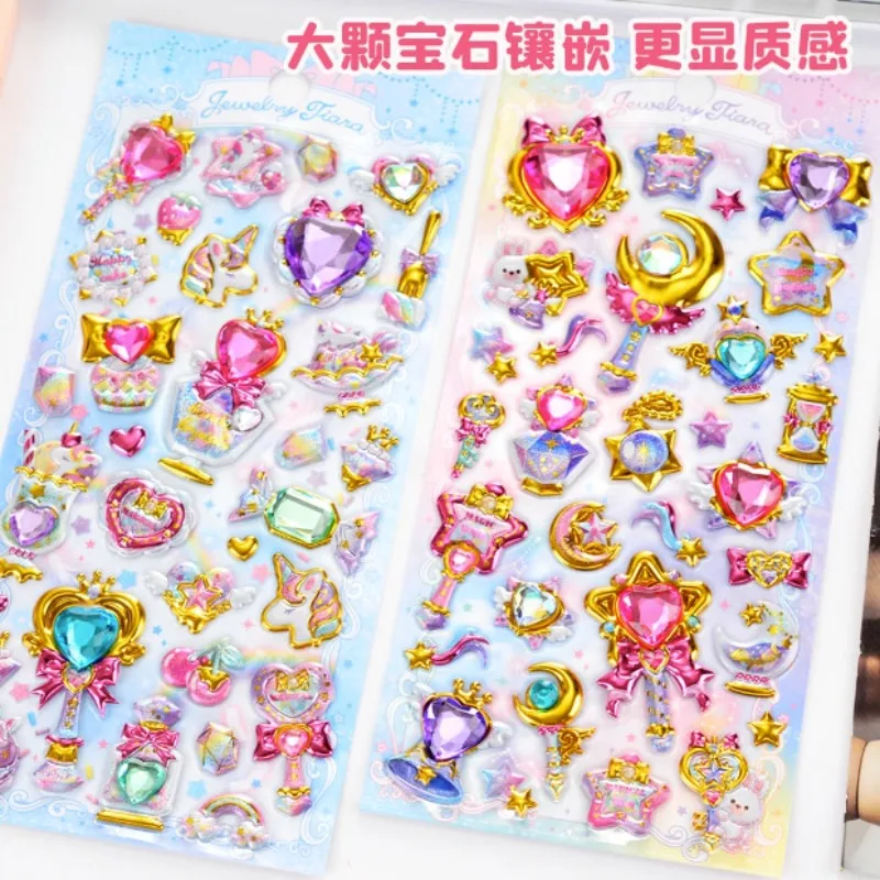 1pcs Random Color Kawaii Cute Girl Relief Diamond Heart Crystal 3D Stickers DIY Hand Account Paster for Girl Sticker Phone Case