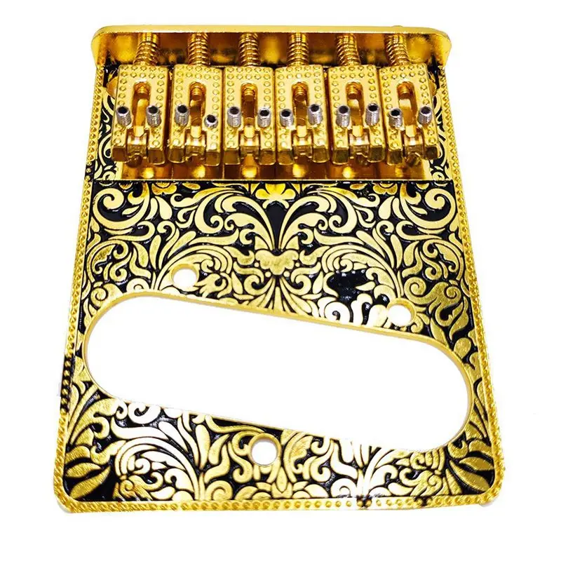 B48B-6 String Roller Saddle Bridge And Control Plate For TL Electric Guitar With Carving Decorative Strings Through Bridge