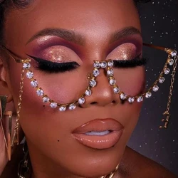 Stonefans Letter E-A Tassel Eyeglass Frame No Lens Adjustable Jewelry Rave Designer Crystal Eyewear Frame Women Face Decoration