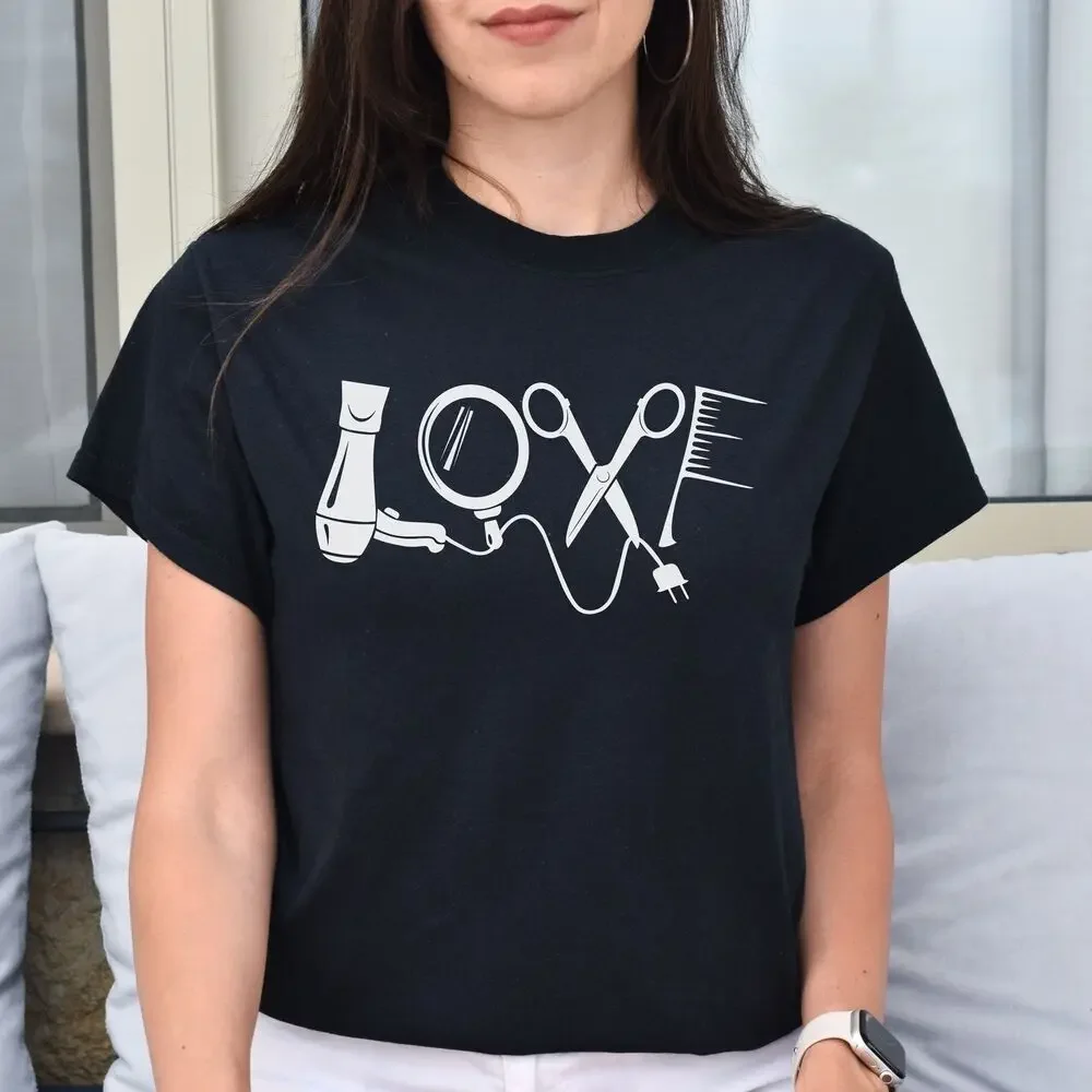 Hair Stylist Love Unisex T-shirt hairdresser haircutter tee black dark heather tops Unisex Summer Short Sleeve