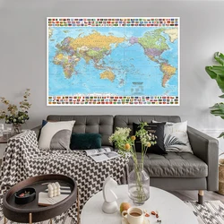 Cuadro colgante decorativo plegable del mapa del mundo en inglés, tela no tejida para decoración de pared del hogar, suministros escolares, 100x70cm