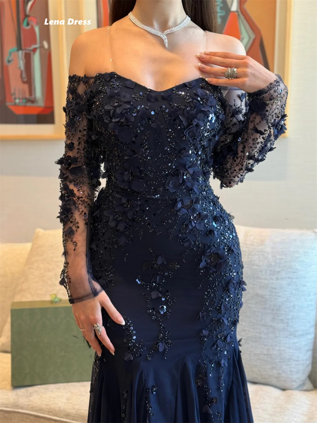 Lena Luxurious Women's Evening Dresses Woman Elegant Luxury Women Evening Dress Off the Shoulders Modest Prom Dress 2025 Flowers