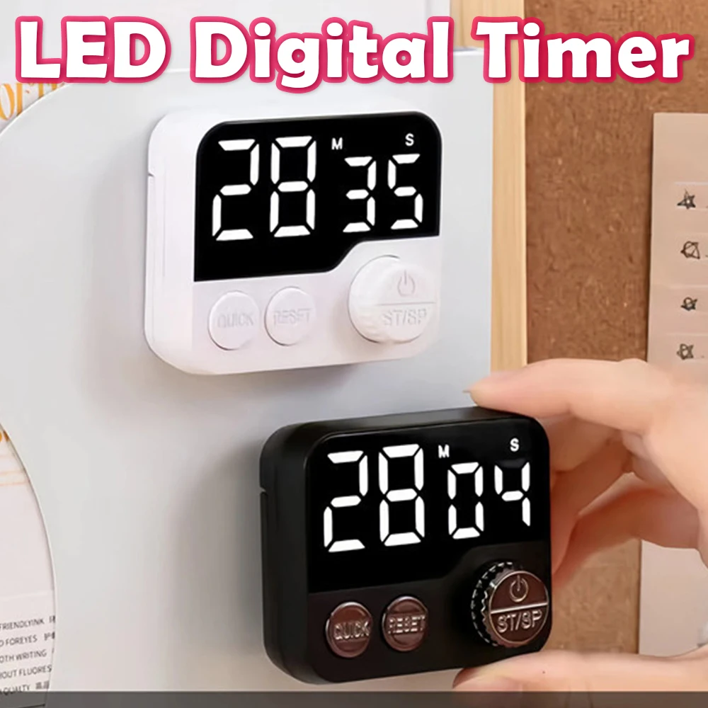 Digital LCD kitchen timer with on/off switch, mute and loud alarm, 24-hour clock, children, teachers, kitchen