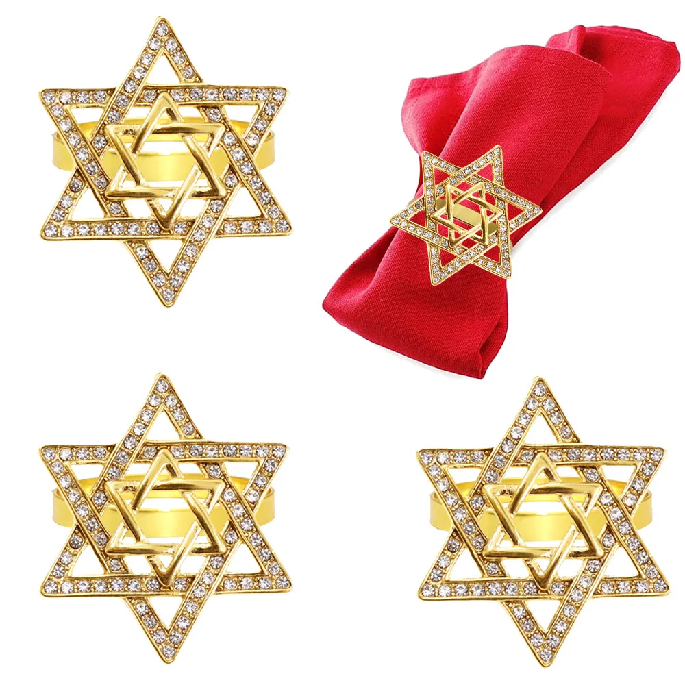 

Поставка для вечеринки, позолоченное кольцо для салфеток со звездой, счастливый Ханнака, подсвечник для Израиля, украшение стола для вечеринки