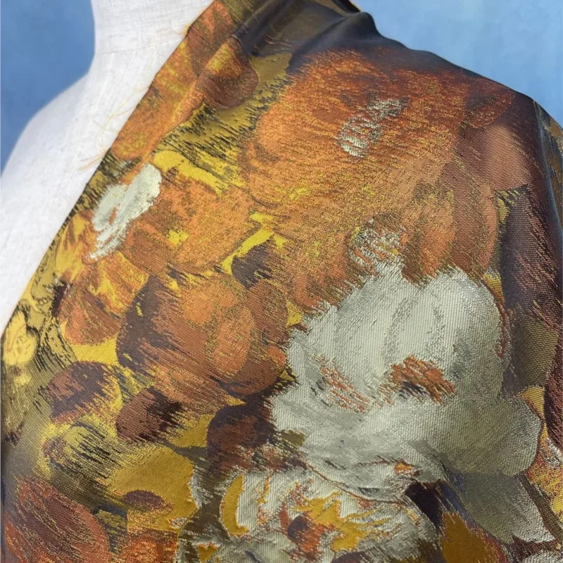 Chinese-style yellow-brown oil-colored woven artistic jacquard fabric dress made of Hanfu designer